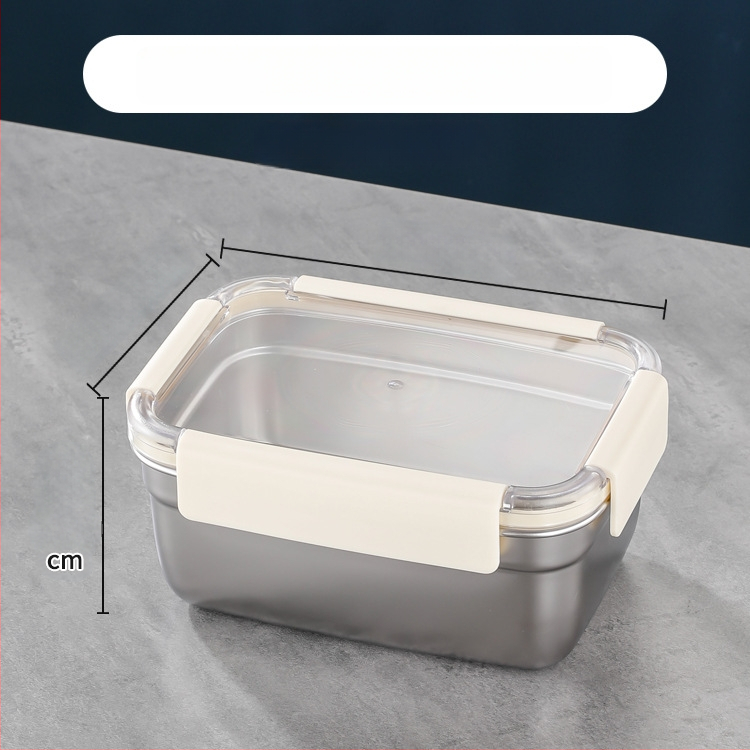 Téglalap alakú 304 rozsdamentes acél élelmiszertároló doboz, hermetikus záródású, hűtő- és fagyasztó használatra; kapacitások: 501–800 ml, 1–2 L, 3.1–4 L