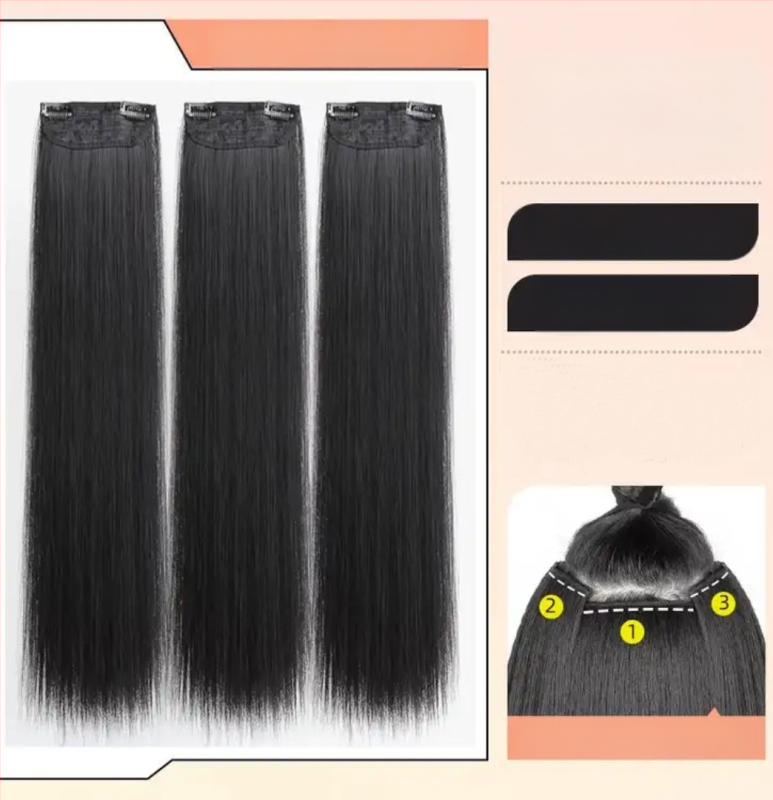 Perucă din trei părți pentru femei cu păr lung drept, stil natural, volum din mătase autohtonă, fără urme vizibile de conectare