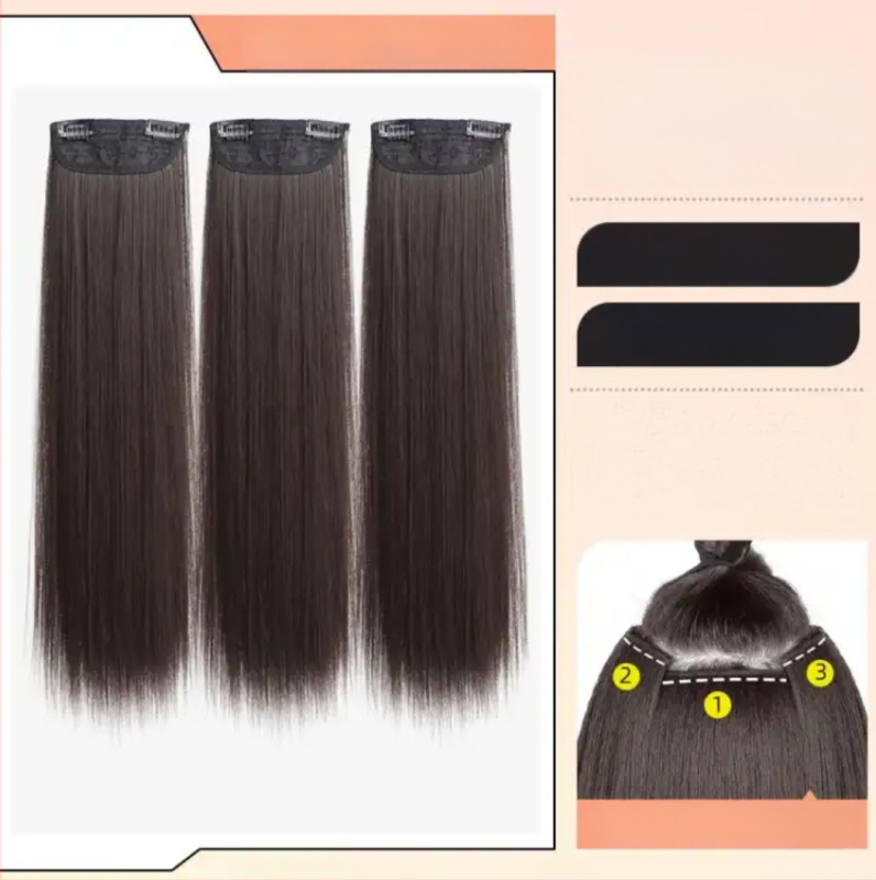 Perucă din trei părți pentru femei cu păr lung drept, stil natural, volum din mătase autohtonă, fără urme vizibile de conectare