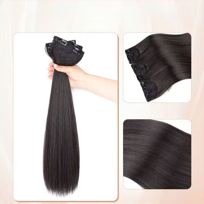 Perucă din trei părți pentru femei cu păr lung drept, stil natural, volum din mătase autohtonă, fără urme vizibile de conectare