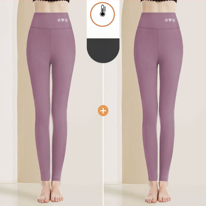 Pantaloni termici pentru femei cu talie înaltă, țesătură cationică, căptușeală velur, 90–95% poliester, grosime 201–250 g/m2