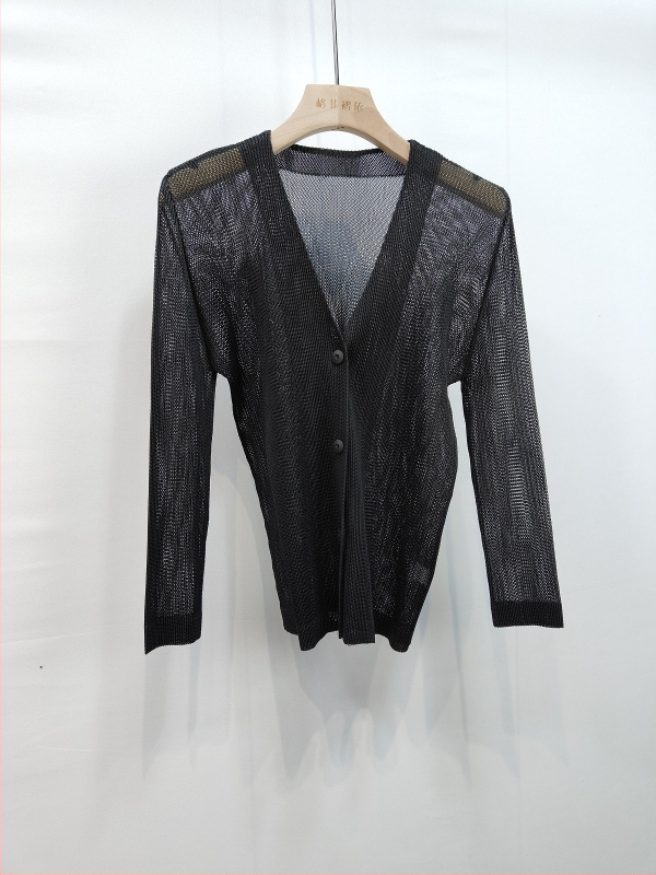 Cardigan z sieťoviny s V výstrihom, dlhé rukávy, voľný strih, polyester, casual štýl, jar 2025