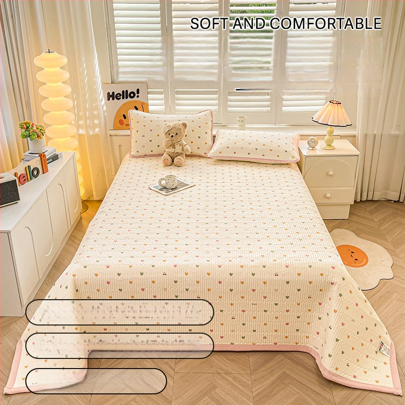 Acoperire pat din tifon dublu strat, husă antiderapantă în stil tatami pentru saltea, set de 3 piese, imprimeu cu desene animate, vopsire reactiva, fibre sintetice