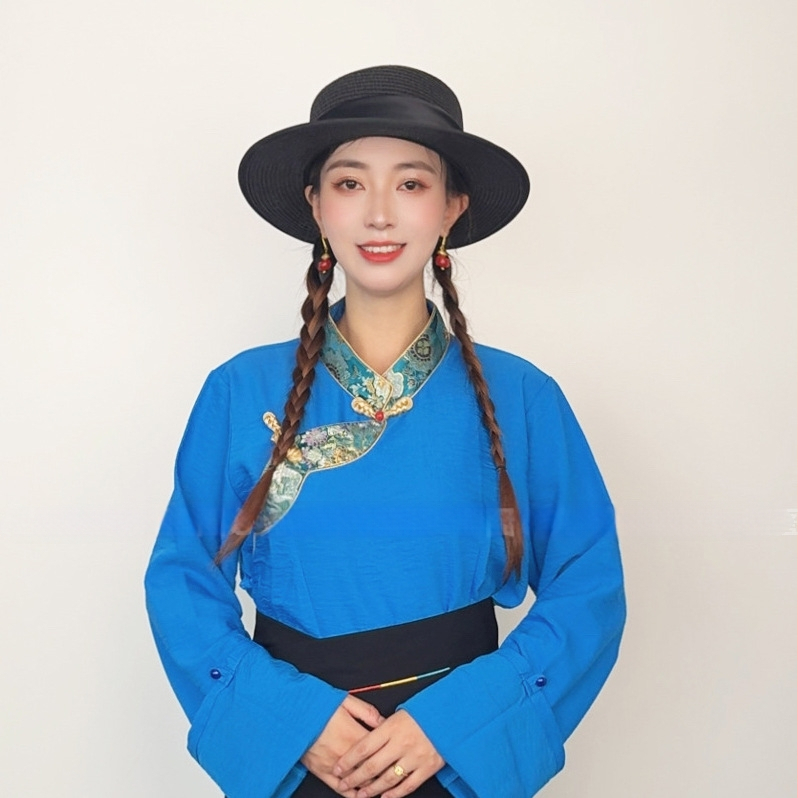 Ženska košulja tibetanskog stila sa zlatnim obrubom vezenom za folklorne plesove