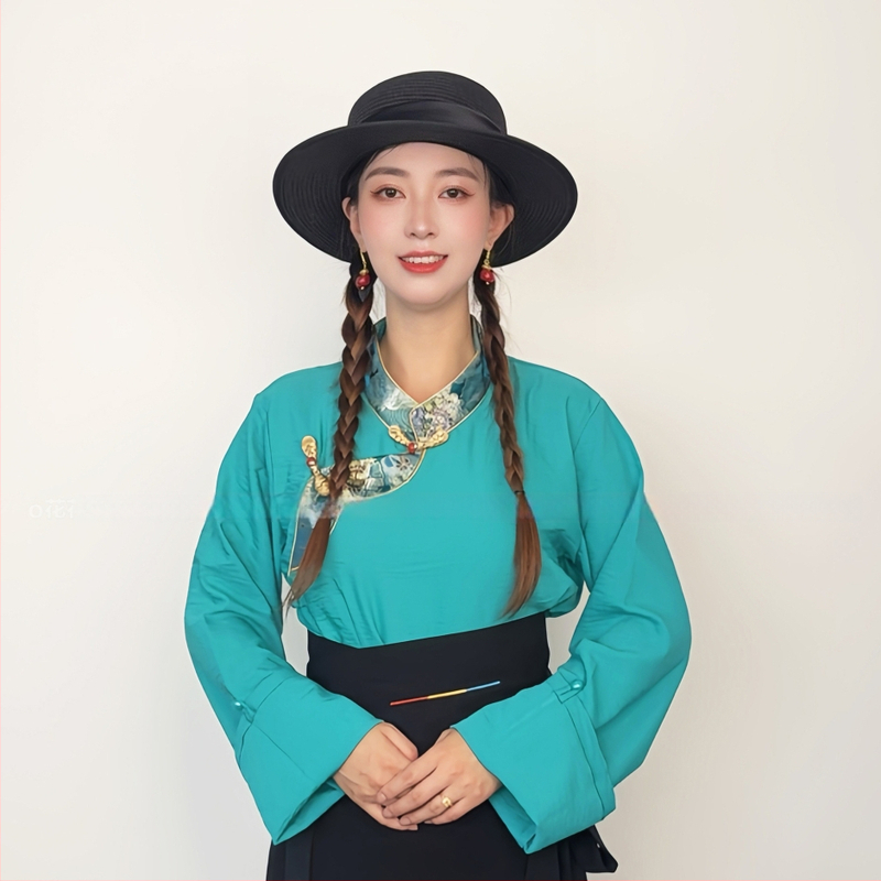 Ženska košulja tibetanskog stila sa zlatnim obrubom vezenom za folklorne plesove