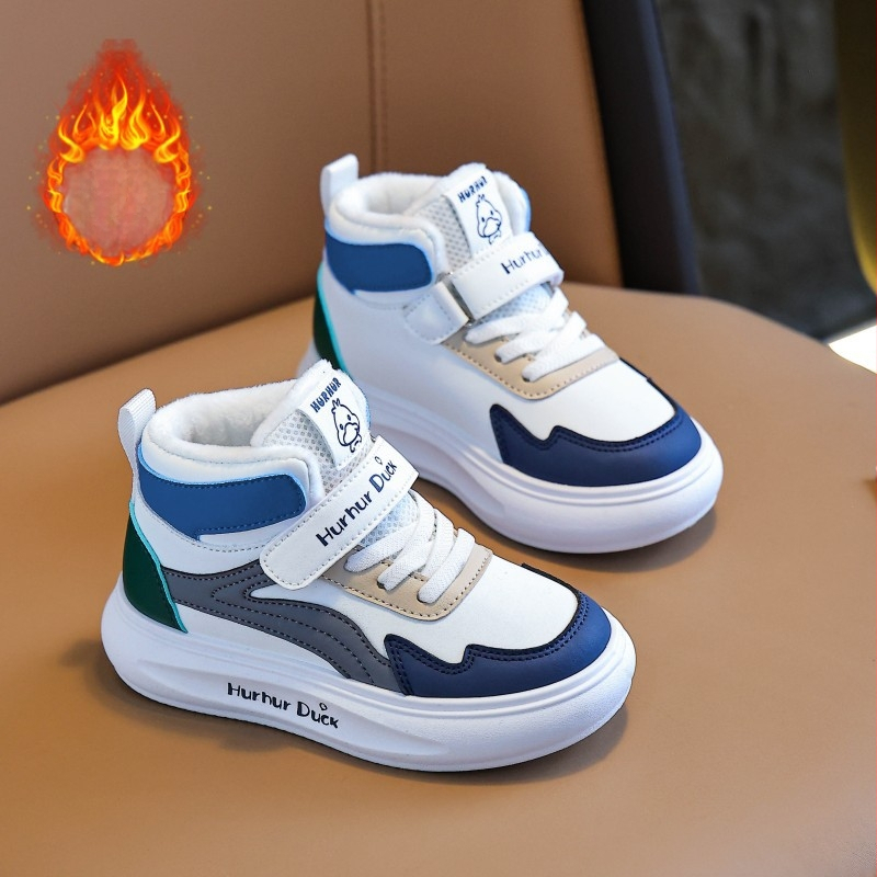 Little Yellow Duck uniszex gyerek sportcipő magas szárú fleece bélés – műbőr felsőrész, PVC talp, Velcro zárás, 2025-ös tél