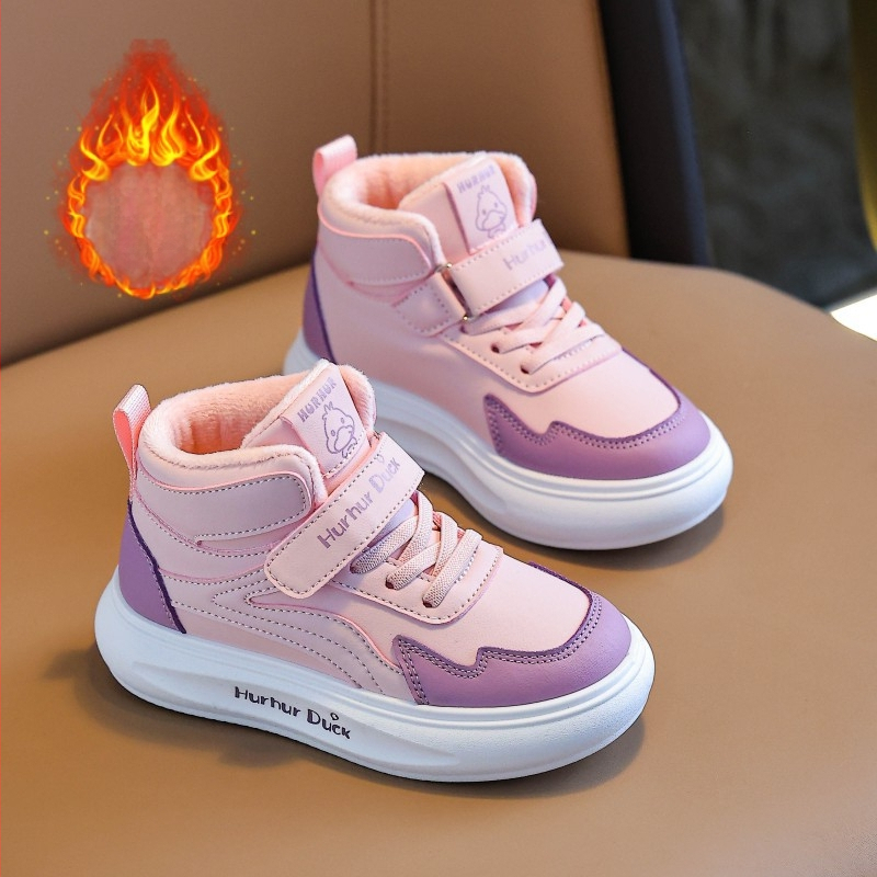 Little Yellow Duck uniszex gyerek sportcipő magas szárú fleece bélés – műbőr felsőrész, PVC talp, Velcro zárás, 2025-ös tél