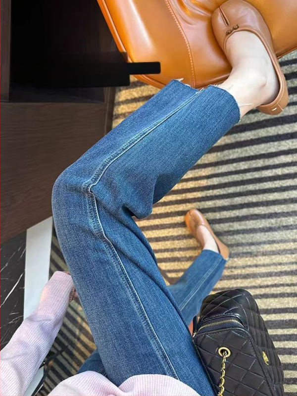 Τζιν εγκυμοσύνης από βαμβάκι με ελαστικότητα τετραπλής κατεύθυνσης και στήριξη κοιλιάς, φαρδιά γραμμή, 70-80% βαμβάκι