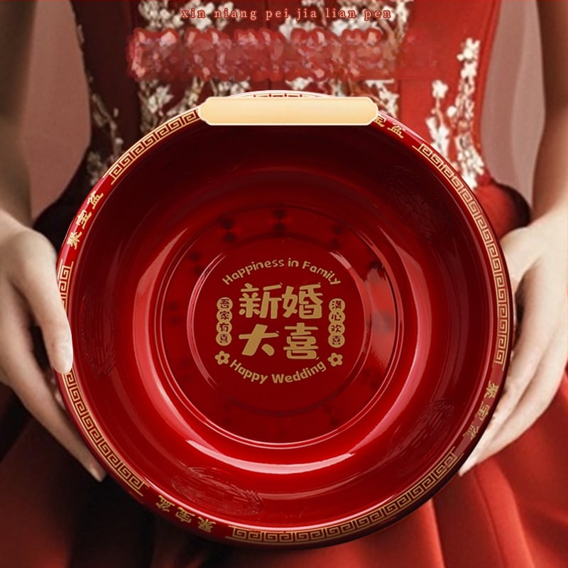 Vas esküvői mosdókagylók készlet – pár a hozományhoz és esküvői dekorációhoz, szöveges mintázat, rögzítés ragasztószalaggal, standard csomagolás