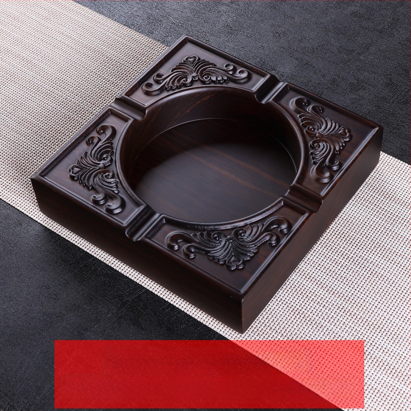 Пепелник от абаносово дърво с капак, дървен пепелник с гравирана обработка