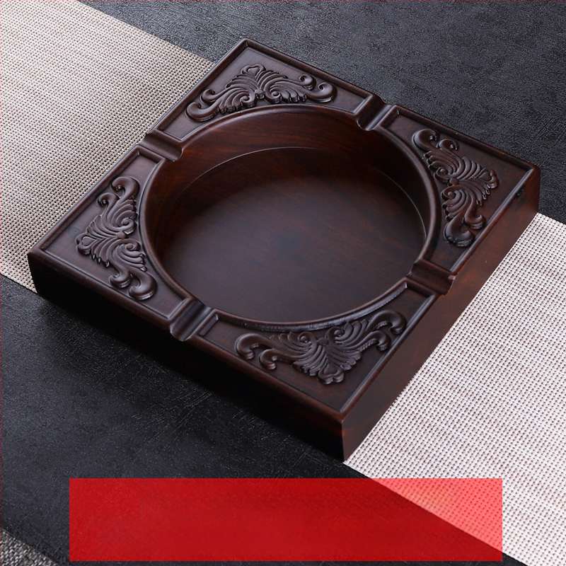 Пепелник от абаносово дърво с капак, дървен пепелник с гравирана обработка