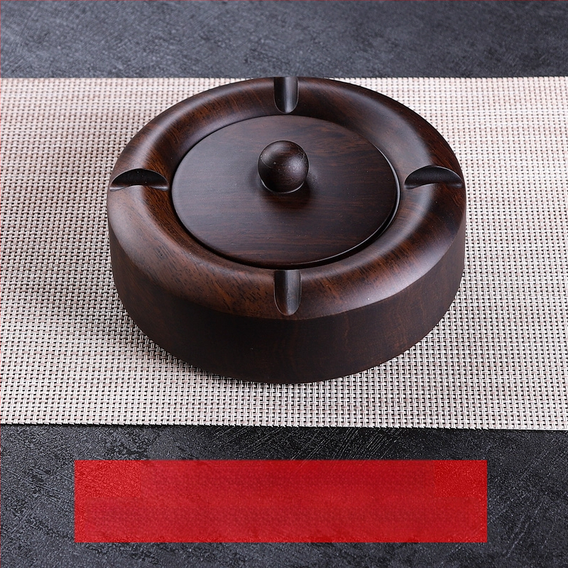 Пепелник от абаносово дърво с капак, дървен пепелник с гравирана обработка