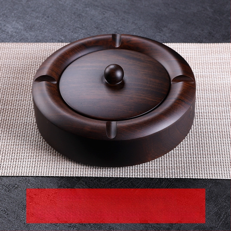 Пепелник от абаносово дърво с капак, дървен пепелник с гравирана обработка