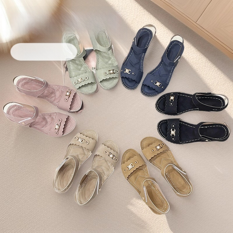 Sandale de damă cu o singură curea, cataramă metalică, vârf deschis, PU partea superioară, talpă din cauciuc, închidere Velcro, stil casual de vară