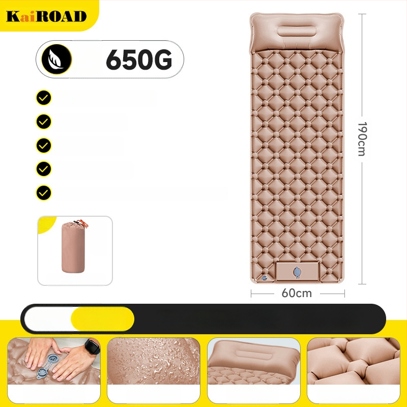 Kempingezéshez felfújható matrac – ultrakönnyű, hordozható és csatlakoztatható; Anyag: bőrbarát szövet + magas rugalmasságú hab; 1–2 fő számára; Nettó súly: 3000 g; Automatikus felfújás