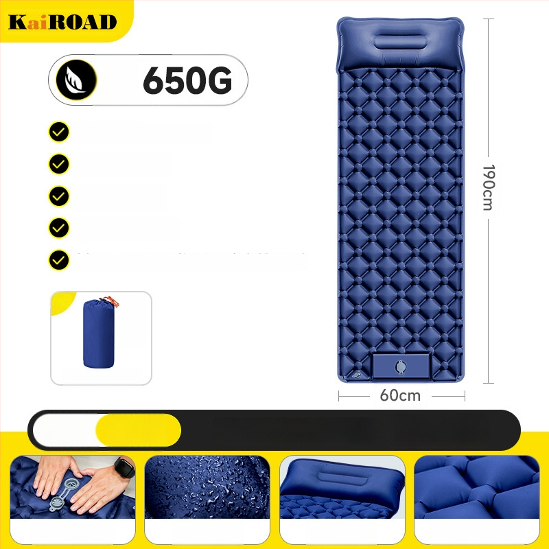 Kempingezéshez felfújható matrac – ultrakönnyű, hordozható és csatlakoztatható; Anyag: bőrbarát szövet + magas rugalmasságú hab; 1–2 fő számára; Nettó súly: 3000 g; Automatikus felfújás