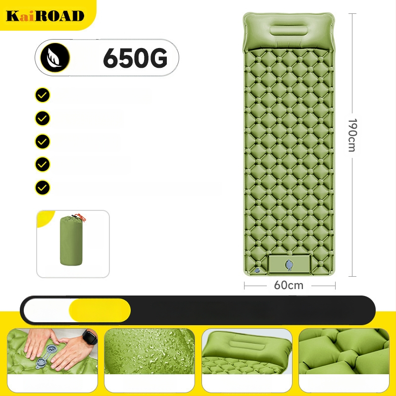 Kempingezéshez felfújható matrac – ultrakönnyű, hordozható és csatlakoztatható; Anyag: bőrbarát szövet + magas rugalmasságú hab; 1–2 fő számára; Nettó súly: 3000 g; Automatikus felfújás