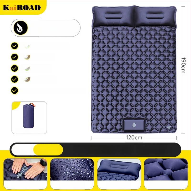 Kempingezéshez felfújható matrac – ultrakönnyű, hordozható és csatlakoztatható; Anyag: bőrbarát szövet + magas rugalmasságú hab; 1–2 fő számára; Nettó súly: 3000 g; Automatikus felfújás