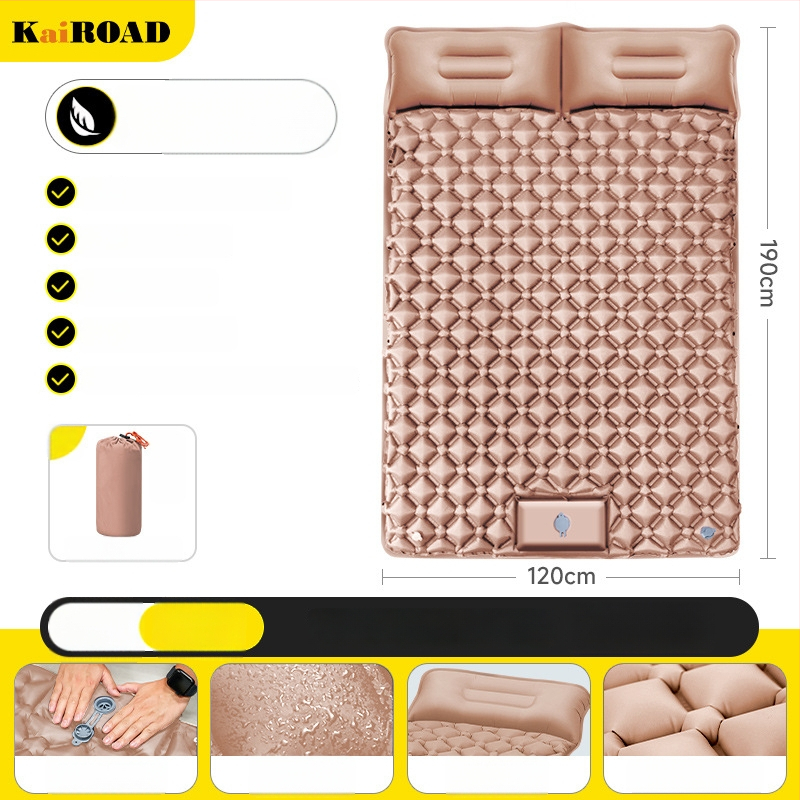 Kempingezéshez felfújható matrac – ultrakönnyű, hordozható és csatlakoztatható; Anyag: bőrbarát szövet + magas rugalmasságú hab; 1–2 fő számára; Nettó súly: 3000 g; Automatikus felfújás