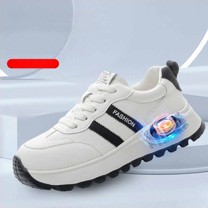 Adidași dama din piele cu strat dublu, parte superioară din piele, șireturi în față, vârf rotund, toc mediu 3–5 cm, pentru primăvară