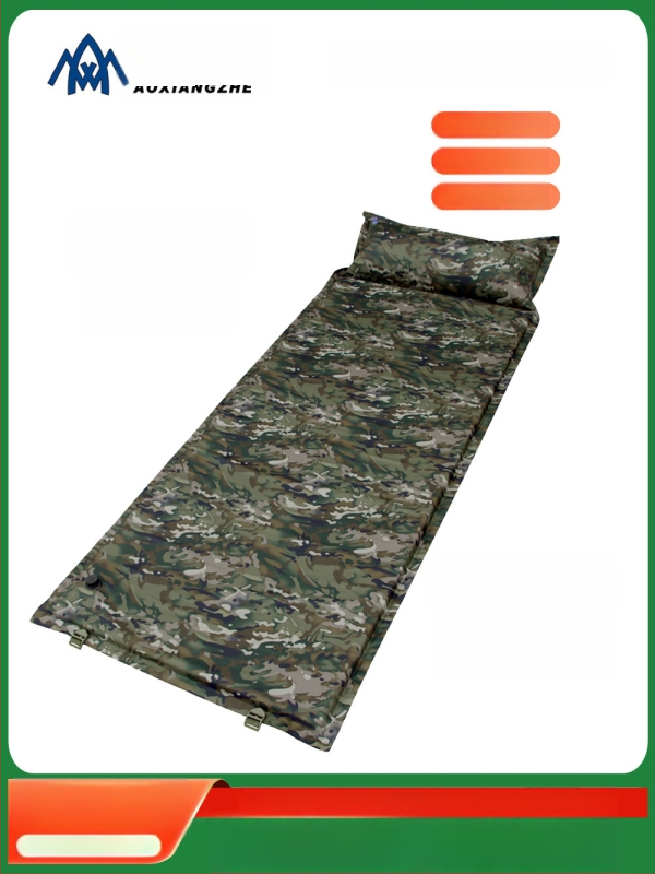 Soar Kamuflált mintázatú automatikusan felfújható nedvességálló alátét kempingezéshez és vészhelyzeti képzéshez — 210T poliészter, 1 személy, 1,5 kg, automatikus felfújás