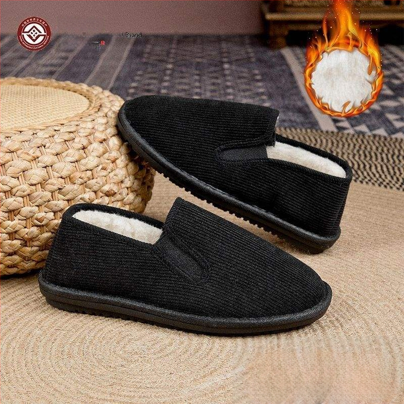 Χειμερινά παπούτσια από ύφασμα με επένδυση μαλλιού, στρογγυλή μύτη, επάνω μέρος από συνθετικό βελούδο, σόλα από αφρώδες καουτσούκ, χαμηλό τακούνι, αντιολισθητικά