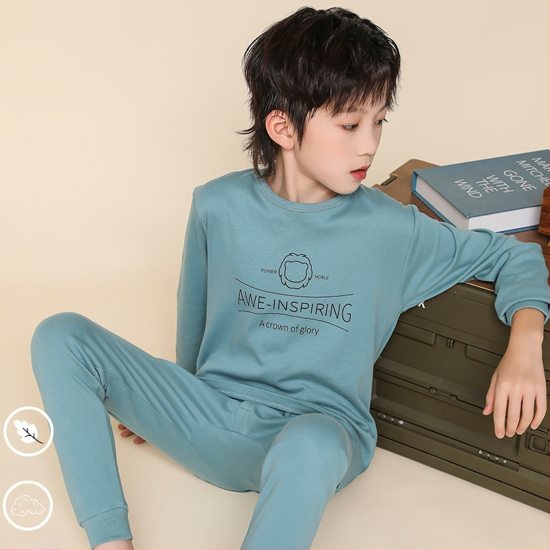 Παιδικό σετ θερμικών εσωρούχων από 100% βαμβάκι για αγόρια — πάνω μέρος και παντελόνι, για άνοιξη, φθινοπώρο και χειμώνα, διατηρεί τη ζεστασιά.