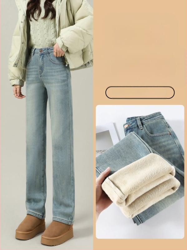 Jeanși din bumbac, croi drept, talie înaltă, croială lejeră, primăvara 2025