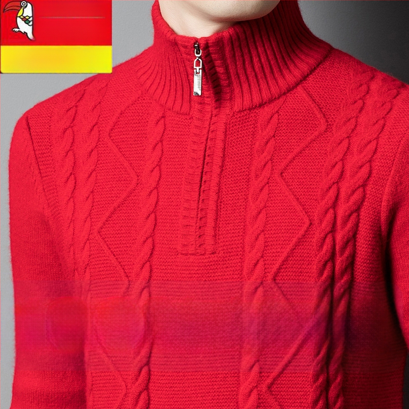 Férfiaknak készült kasmír keverék pulóver fél-zip gallérral, vastag kötött, lazán illeszkedik, gyapjú tartalom 86–90%