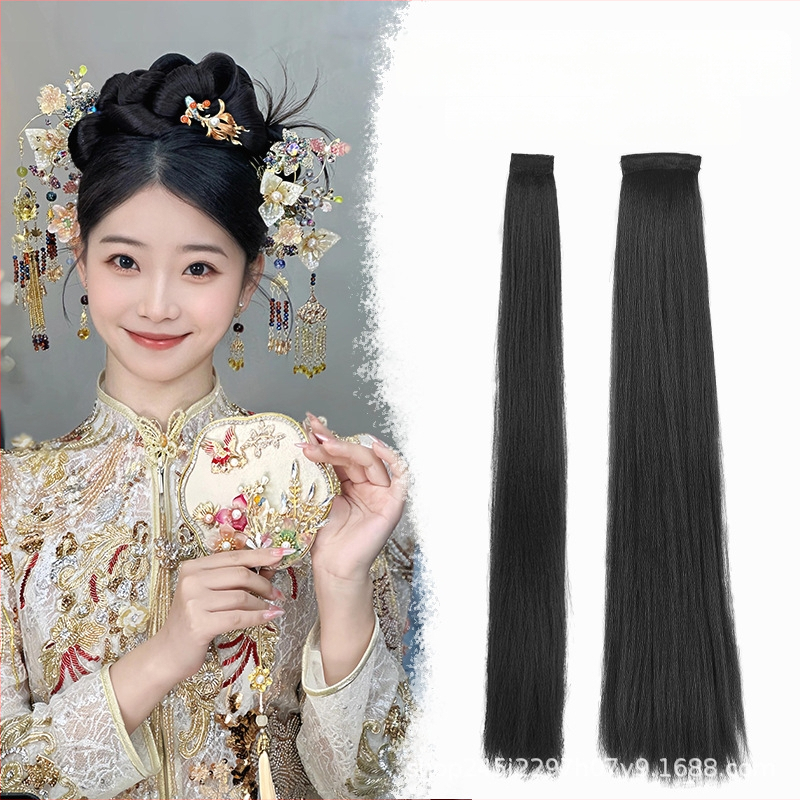 Perika od svile za Hanfu, ravna kosa, model: corn silk hair row, mehaničko obrađivanje, materijal: domaća svila, nije dopušteno trajno bojanje ili kemijsko uvijanje