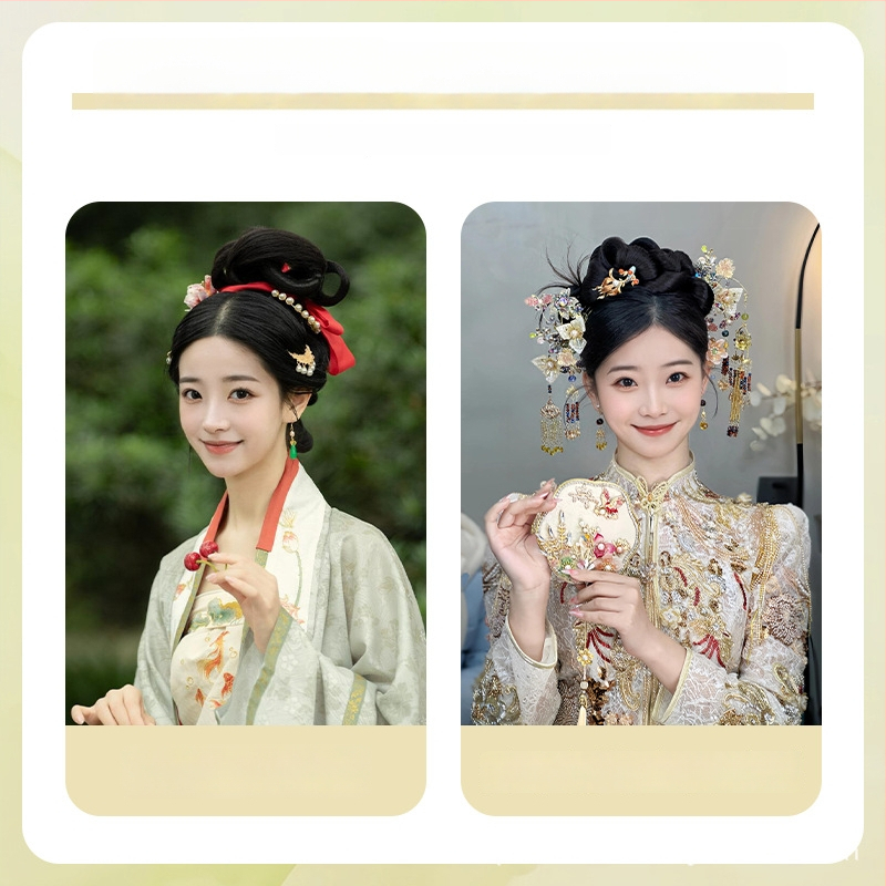 Perika od svile za Hanfu, ravna kosa, model: corn silk hair row, mehaničko obrađivanje, materijal: domaća svila, nije dopušteno trajno bojanje ili kemijsko uvijanje
