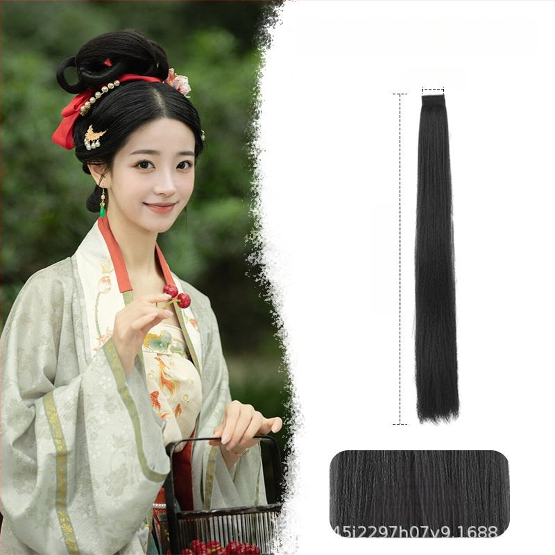 Perika od svile za Hanfu, ravna kosa, model: corn silk hair row, mehaničko obrađivanje, materijal: domaća svila, nije dopušteno trajno bojanje ili kemijsko uvijanje