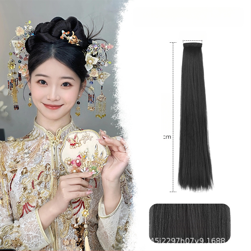 Perika od svile za Hanfu, ravna kosa, model: corn silk hair row, mehaničko obrađivanje, materijal: domaća svila, nije dopušteno trajno bojanje ili kemijsko uvijanje
