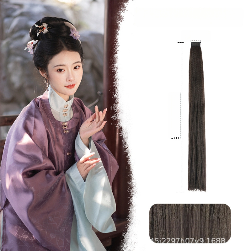 Perika od svile za Hanfu, ravna kosa, model: corn silk hair row, mehaničko obrađivanje, materijal: domaća svila, nije dopušteno trajno bojanje ili kemijsko uvijanje