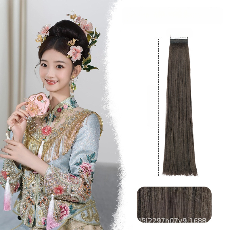 Perika od svile za Hanfu, ravna kosa, model: corn silk hair row, mehaničko obrađivanje, materijal: domaća svila, nije dopušteno trajno bojanje ili kemijsko uvijanje