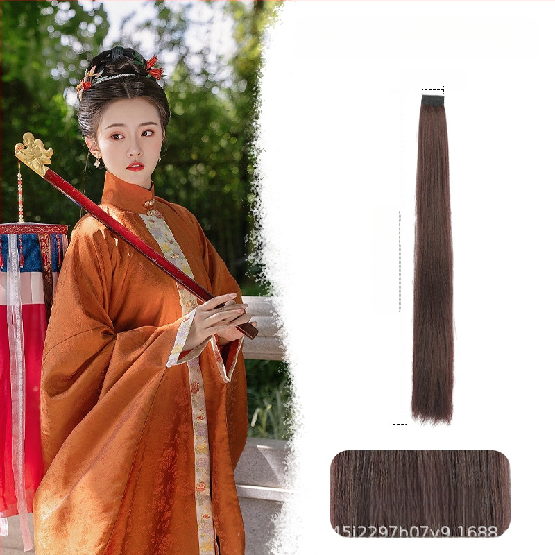 Perika od svile za Hanfu, ravna kosa, model: corn silk hair row, mehaničko obrađivanje, materijal: domaća svila, nije dopušteno trajno bojanje ili kemijsko uvijanje