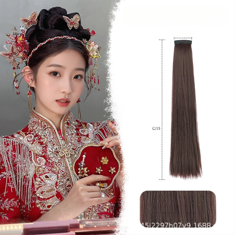 Perika od svile za Hanfu, ravna kosa, model: corn silk hair row, mehaničko obrađivanje, materijal: domaća svila, nije dopušteno trajno bojanje ili kemijsko uvijanje