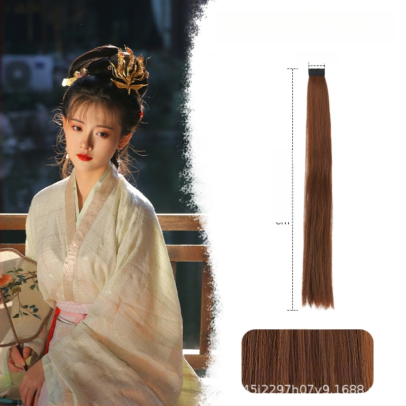 Perika od svile za Hanfu, ravna kosa, model: corn silk hair row, mehaničko obrađivanje, materijal: domaća svila, nije dopušteno trajno bojanje ili kemijsko uvijanje
