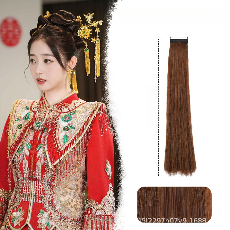 Perika od svile za Hanfu, ravna kosa, model: corn silk hair row, mehaničko obrađivanje, materijal: domaća svila, nije dopušteno trajno bojanje ili kemijsko uvijanje