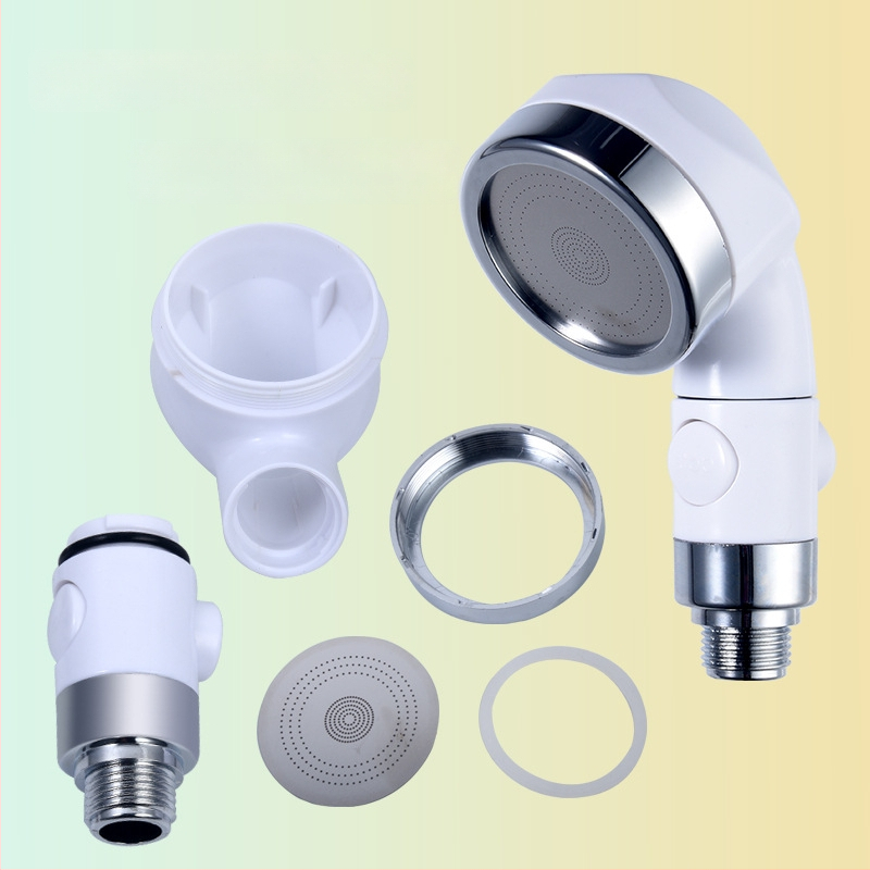 Душ комплект ABS, стенен монтаж, усилваща дюза, тройно регулиране, едно натискане за спиране на водата