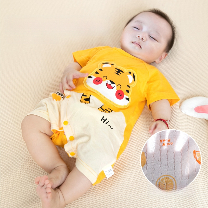 Pidole 100% βαμβάκι βρεφικό unisex ολόσωμο φορμάκι, λεπτό ύφασμα, απομάκρυνση υγρασίας, εκτύπωση καρτούν, καλοκαιρινή χρήση