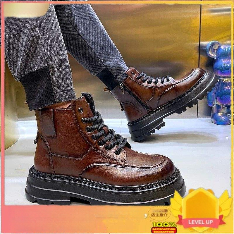 Martin μποτάκια για άνδρες – PU επάνω μέρος, PU πάτος, συνθετική σόλα, παχιά αυξάουσα για ύψος σόλα, καθημερινό χαλαρό στυλ