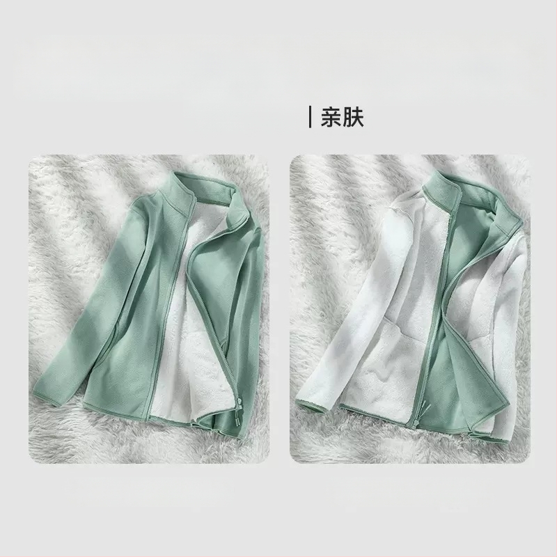 Unisex polár fleece kardigán dzseki báránygyapjú bélésével – meleg őszi-téli viselet