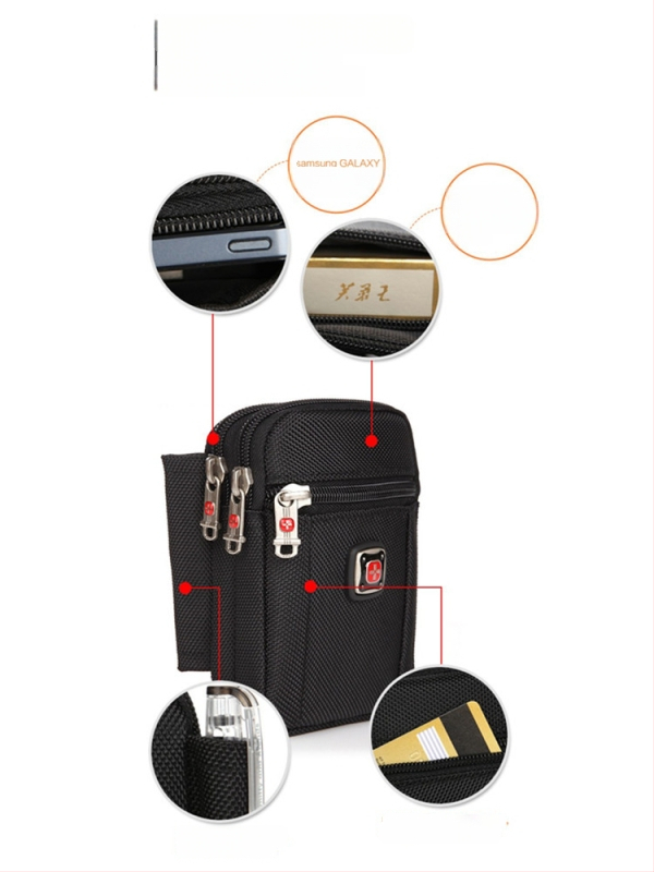 Férfi Oxford anyagú telefon táska cipzárral, függőleges négyszögletes formájú, utcai stílus