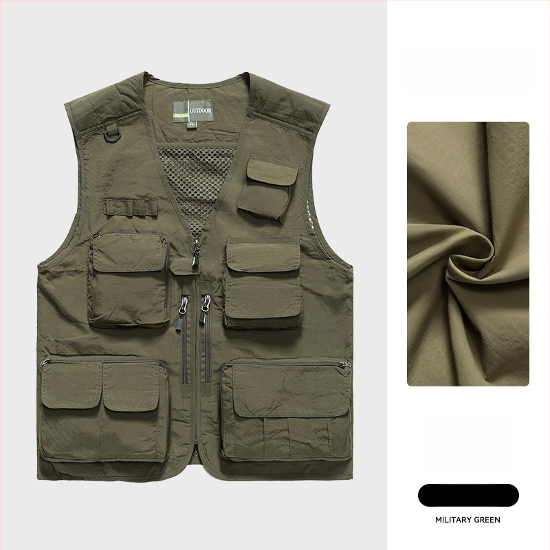 Φωτογραφικό γιλέκο εργασίας με προσαρμοσμένο λογότυπο, πολλαπλές τσέπες με διχτυωτά πάνελ, νάιλον/πολυαμίδιο 100%, φερμουάρ, ευρύχωρη γραμμή