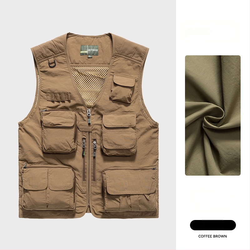 Φωτογραφικό γιλέκο εργασίας με προσαρμοσμένο λογότυπο, πολλαπλές τσέπες με διχτυωτά πάνελ, νάιλον/πολυαμίδιο 100%, φερμουάρ, ευρύχωρη γραμμή