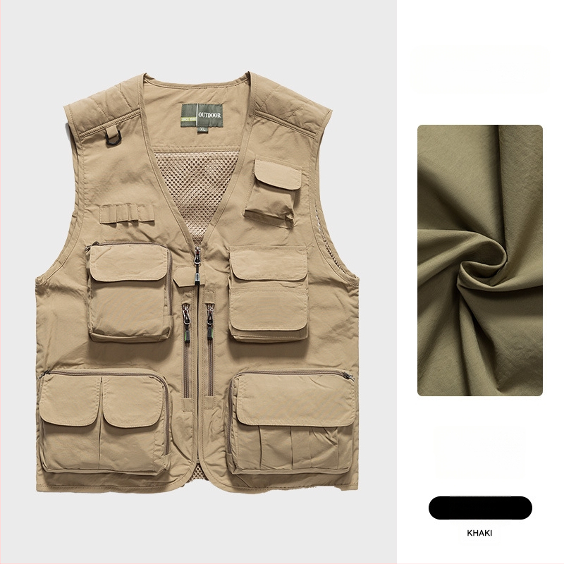 Φωτογραφικό γιλέκο εργασίας με προσαρμοσμένο λογότυπο, πολλαπλές τσέπες με διχτυωτά πάνελ, νάιλον/πολυαμίδιο 100%, φερμουάρ, ευρύχωρη γραμμή