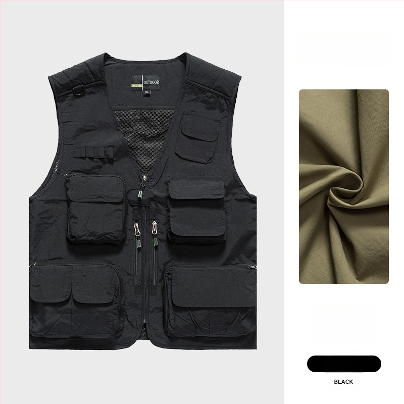 Φωτογραφικό γιλέκο εργασίας με προσαρμοσμένο λογότυπο, πολλαπλές τσέπες με διχτυωτά πάνελ, νάιλον/πολυαμίδιο 100%, φερμουάρ, ευρύχωρη γραμμή