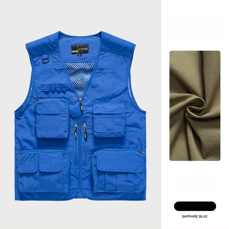 Φωτογραφικό γιλέκο εργασίας με προσαρμοσμένο λογότυπο, πολλαπλές τσέπες με διχτυωτά πάνελ, νάιλον/πολυαμίδιο 100%, φερμουάρ, ευρύχωρη γραμμή