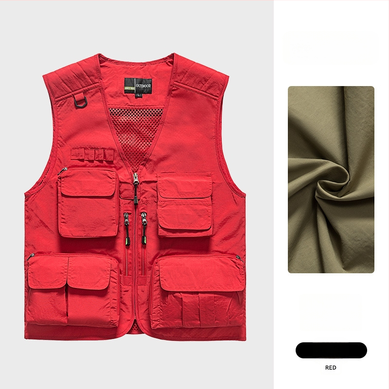 Φωτογραφικό γιλέκο εργασίας με προσαρμοσμένο λογότυπο, πολλαπλές τσέπες με διχτυωτά πάνελ, νάιλον/πολυαμίδιο 100%, φερμουάρ, ευρύχωρη γραμμή